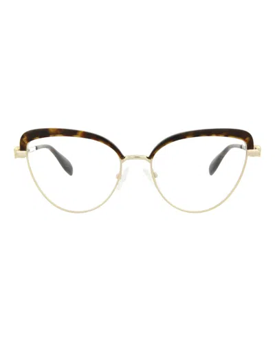 Pre-owned Alexander Mcqueen Women's  Cat Eyeframe Metal Optical Frames In Gold Gold Transparent (am0259o/300086