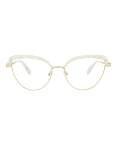 Pre-owned Alexander Mcqueen Women's  Cat Eyeframe Metal Optical Frames In Gold Gold Transparent (am0259o/300086