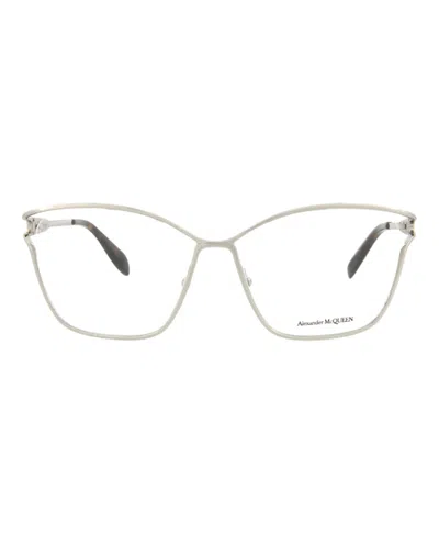 Pre-owned Alexander Mcqueen Women's  Cat Eyeframe Metal Optical Frames In Silver Silver Transparent (am0196o/30