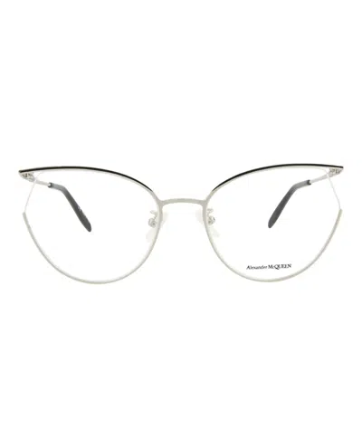 Pre-owned Alexander Mcqueen Women's  Cat Eyeframe Metal Optical Frames In Silver Silver Transparent (am0256o/30