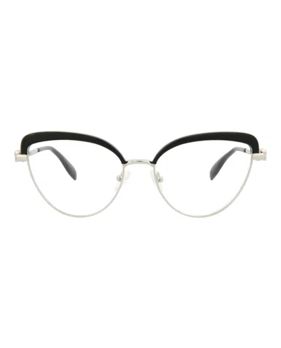 Pre-owned Alexander Mcqueen Women's  Cat Eyeframe Metal Optical Frames In Silver Silver Transparent (am0259o/30
