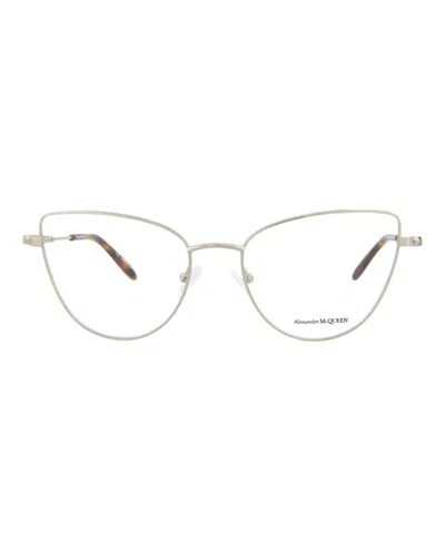Pre-owned Alexander Mcqueen Women's  Cat Eyeframe Metal Optical Frames In Silver Silver Transparent (am0268o/30