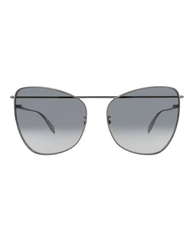 Pre-owned Alexander Mcqueen Women's  Cat Eyeframe Metal Sunglasses In Ruthenium Ruthenium Grey (am0228s/3000804