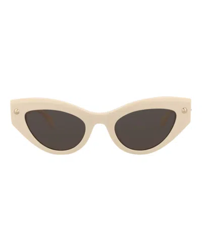 Pre-owned Alexander Mcqueen Women's  Cat Eyeframe Recycled Acetate Sunglasses In Ivory Ivory Grey (am0407s/3001 In Gray