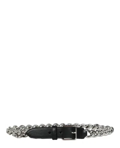 Pre-owned Alexander Mcqueen Women's  Chaintrimmed Leather Belt In Black