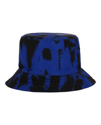 Pre-owned Alexander Mcqueen Women's  Graffiti Logo Print Bucket Hat In Royal/black