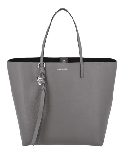 Pre-owned Alexander Mcqueen Women's  Large Skull Leather Shopper In Graphite In Gray