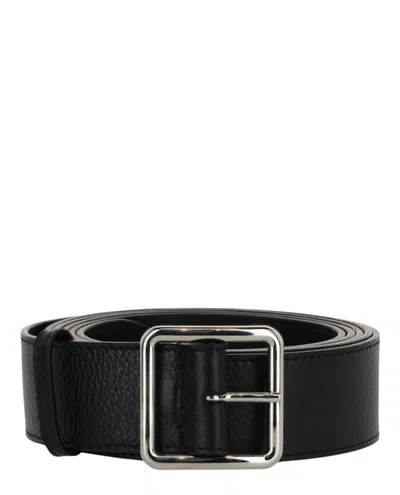 Pre-owned Alexander Mcqueen Women's  Long Pebbled Leather Belt In Black