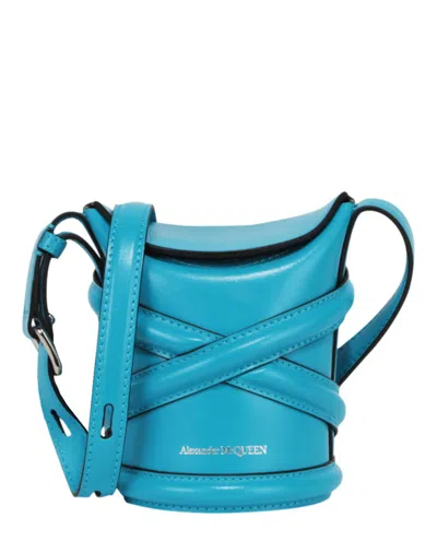 Pre-owned Alexander Mcqueen Women's  Mini Curve Leather Bucket Bag In Cerulean