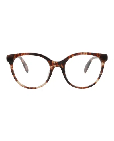 Pre-owned Alexander Mcqueen Women's  Roundframe Acetate Optical Frames In Avana Avana Transparent (am0131oa/300