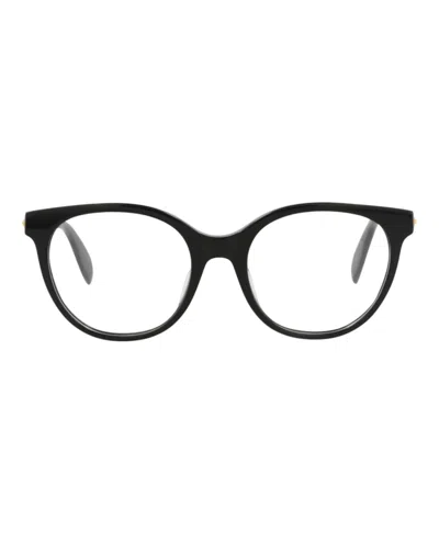 Pre-owned Alexander Mcqueen Women's  Roundframe Acetate Optical Frames In Black Black Transparent (am0131oa/300