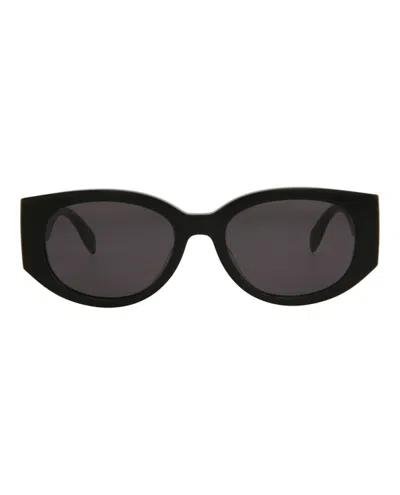 Pre-owned Alexander Mcqueen Women's  Roundframe Acetate Sunglasses In Black Black Grey (am0330s/30011472/002)