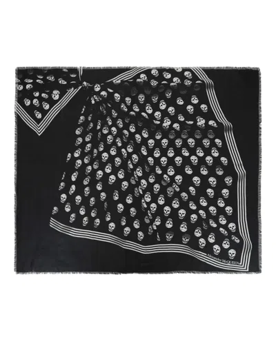 Pre-owned Alexander Mcqueen Women's  Skull Print Modal Scarf In Black/ivory