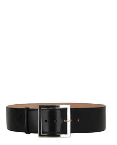 Pre-owned Alexander Mcqueen Women's  Square Buckle Ecolux Belt In Black
