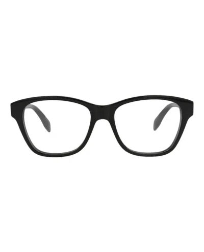 Pre-owned Alexander Mcqueen Women's  Squareframe Acetate Optical Frames In Black Black Transparent (am0306o/300