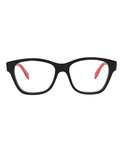 Pre-owned Alexander Mcqueen Women's  Squareframe Acetate Optical Frames In Black Black Transparent (am0306o/300