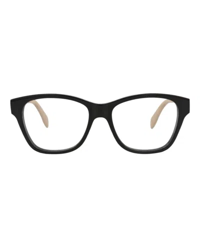 Pre-owned Alexander Mcqueen Women's  Squareframe Acetate Optical Frames In Black Black Transparent (am0306o/300