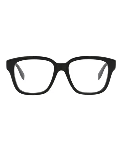 Pre-owned Alexander Mcqueen Women's  Squareframe Acetate Optical Frames In Black Black Transparent (am0333o/300