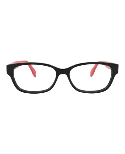 Pre-owned Alexander Mcqueen Women's  Squareframe Acetate Optical Frames In Black Black Transparent (am0344o/300