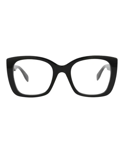 Pre-owned Alexander Mcqueen Women's  Squareframe Acetate Optical Frames In Black Black Transparent (am0351o/300