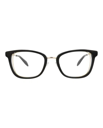 Pre-owned Alexander Mcqueen Women's  Squareframe Acetate Optical Frames In Black Gold Transparent (am0225o/3000