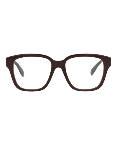 Pre-owned Alexander Mcqueen Women's  Squareframe Acetate Optical Frames In Burgundy Burgundy Transparent (am033