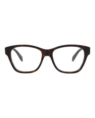 Pre-owned Alexander Mcqueen Women's  Squareframe Acetate Optical Frames In Havana Havana Transparent (am0306o/3