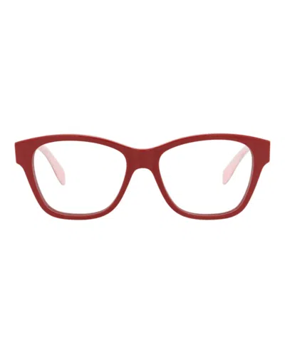 Pre-owned Alexander Mcqueen Women's  Squareframe Acetate Optical Frames In Red Red Transparent (am0306o/3001088