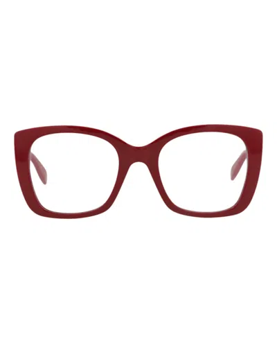 Pre-owned Alexander Mcqueen Women's  Squareframe Acetate Optical Frames In Red Red Transparent (am0351o/3001232
