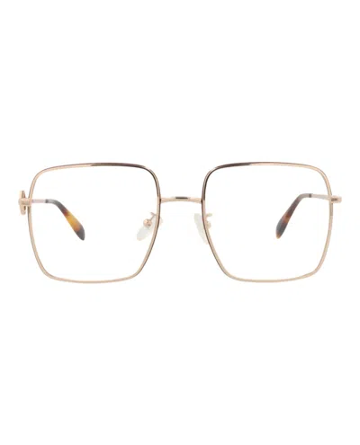 Pre-owned Alexander Mcqueen Women's  Squareframe Metal Optical Frames In Gold Gold Transparent (am0227o/3000828