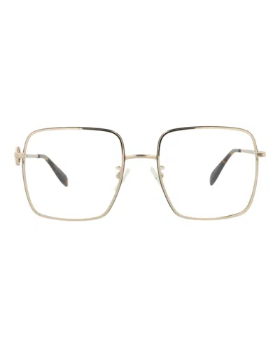 Pre-owned Alexander Mcqueen Women's  Squareframe Metal Optical Frames In Gold Gold Transparent (am0227o/3000828