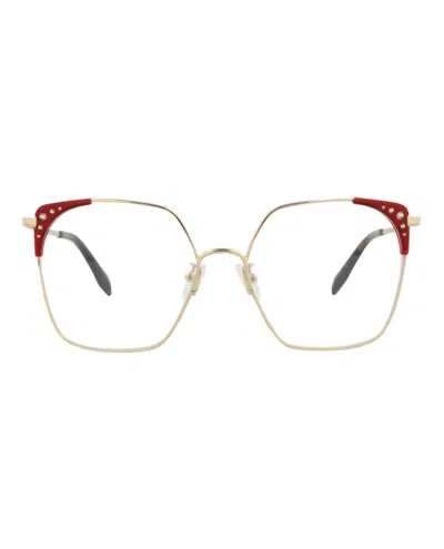 Pre-owned Alexander Mcqueen Women's  Squareframe Metal Optical Frames In Gold Gold Transparent (am0312o/3001085
