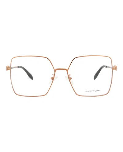 Pre-owned Alexander Mcqueen Women's  Squareframe Metal Optical Frames In Nude Nude Transparent (am0276o/3000937