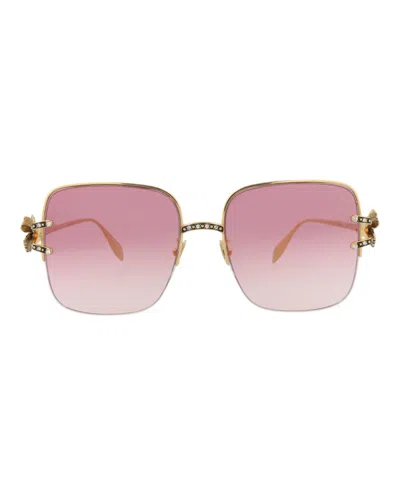 Pre-owned Alexander Mcqueen Women's  Squareframe Metal Sunglasses In Gold Gold Red (am0371s/30013274/003)