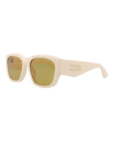 Pre-owned Alexander Mcqueen Women's  Squareframe Recycled Acetate Sunglasses In Ivory Ivory Brown (am0468s/3001