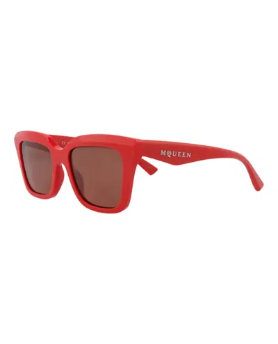 Pre-owned Alexander Mcqueen Women's  Squareframe Recycled Acetate Sunglasses In Red Red Brown (am0473s/30015682