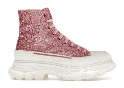 Pre-owned Alexander Mcqueen Women's  Tread Slick High Glitter Sneakers In Pink/white