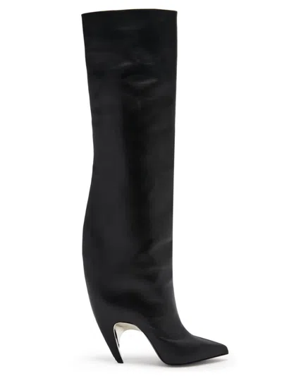 Alexander Mcqueen Women's Armadillo 105mm Leather Thigh-high Boots In Black Silver