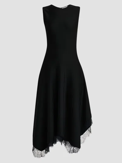 Alexander Mcqueen Women's Asymmetric Lace-trimmed Midi Dress In Black