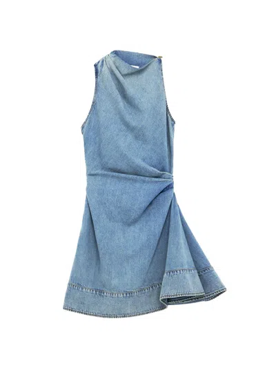 Alexander Mcqueen Women's Asymmetrical Denim Minidress In Blue