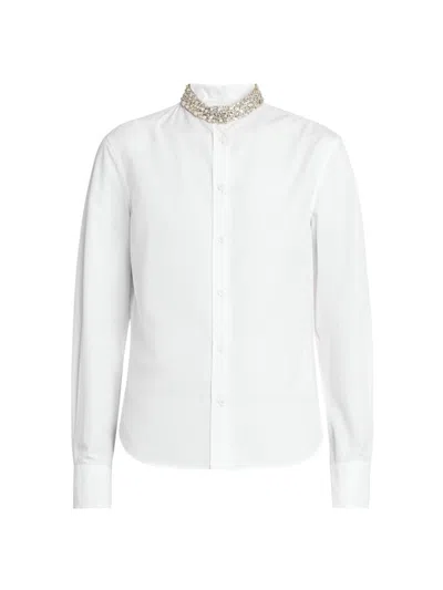 Alexander Mcqueen Women's Beaded Collar Cotton Poplin Shirt In White