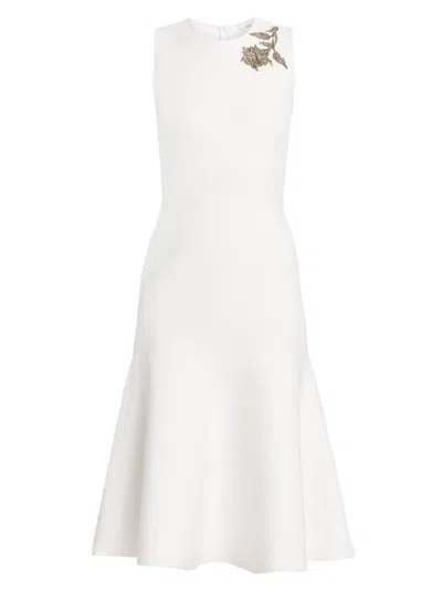 Alexander Mcqueen Women's Beaded Floral Jersey Midi-dress In White