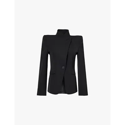 Alexander Mcqueen Womens Black Cavalry Padded-pointed-shoulders Slim-fit Wool Blazer
