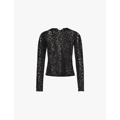 Alexander Mcqueen Womens Black Cut Sew Animal-print Woven-blend Top
