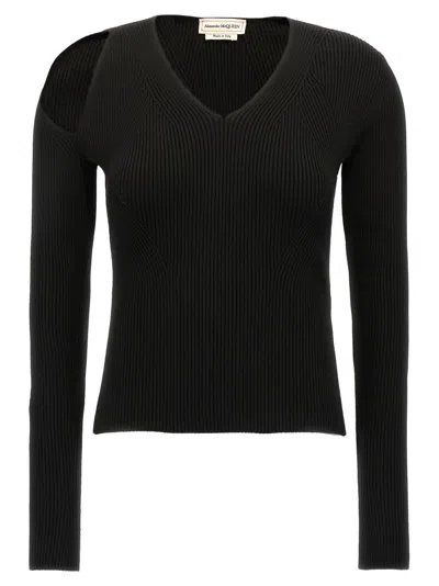 ALEXANDER MCQUEEN WOMEN BLACK KNITTED V NECK SWEATER, S LUXURY SWEATERS & KNITWEAR FOR WOMEN DARVEYS