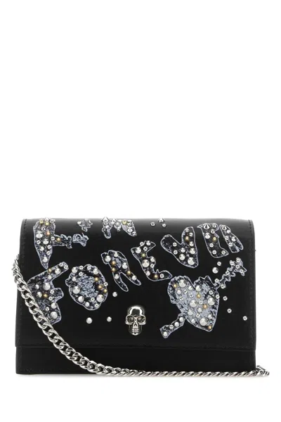 Alexander Mcqueen Women Black Leather Small Skull Clutch In Pattern