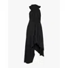 Alexander Mcqueen Gathered Asymmetric Cotton Jersey Midi Dress In Black