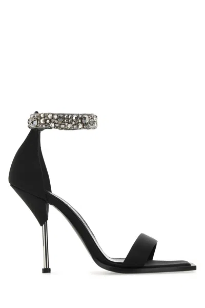 Alexander Mcqueen Satin-embellished Sandals In Black