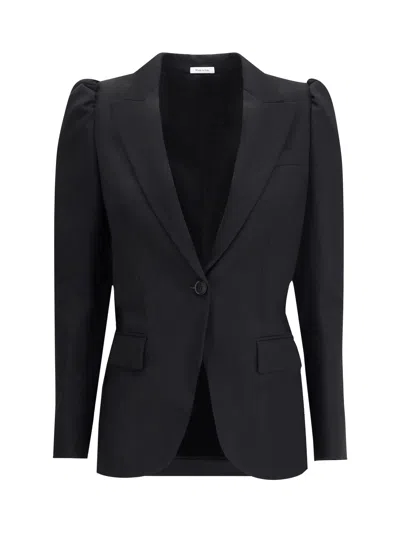 Alexander Mcqueen Tailored Jacket With Notched Lapels And Padded Shoulders In Black