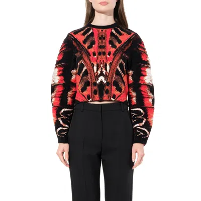 Alexander Mcqueen Women's Butterfly Jacquard Knitwear In Red/black